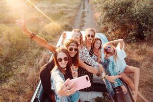 Six beautiful girls make selfie photo