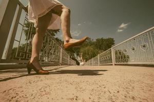 beautiful couple on the bridge photo