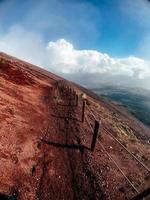 A mountain path bordered by red cliffs photo