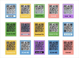 Scan me phone tag set. Qrcode for mobile app. QR code for smartphone. Isolated illustrations on a white background. Vector illustration.