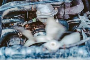 Old off-road car engine with a close view photo