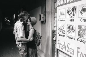 The lovely couple in love on the street photo