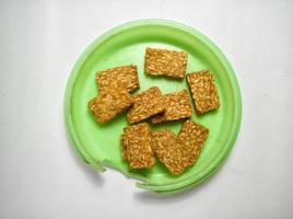 Fried tempeh on a white background photo