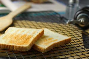 2 freshly made toasts laid out and ready to serve on the table. photo