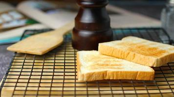 2 freshly made toasts laid out and ready to serve on the table. photo