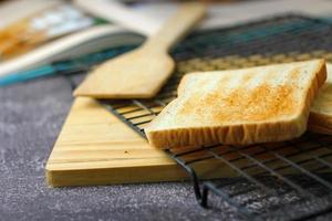 2 freshly made toasts laid out and ready to serve on the table. photo