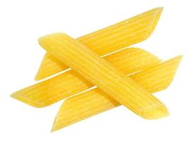 few dried Penne Rigate italian pasta isolated photo