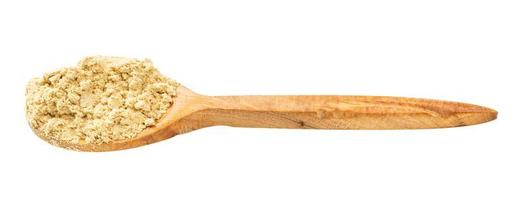 wooden spoon with ginger powder isolated photo