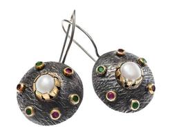 antique earrings with gems and white pearl photo