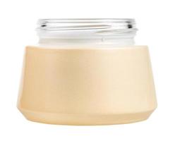 side view of open shiny jar for cosmetic cream photo