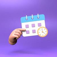 Calendar icon with clock. 3d render illustration. photo