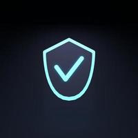 Shield icon with check mark. Data protection. 3d render illustration. photo