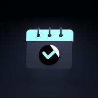 Check mark calendar icon. 3d render illustration. photo