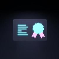 Neon Diploma icon. 3d render illustration. photo