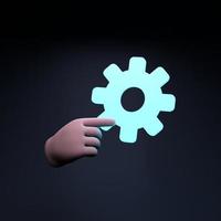 Hand holding gear icon. 3d render illustration. photo