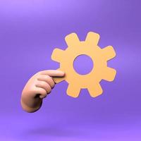 Hand holding gear icon. 3d render illustration. photo