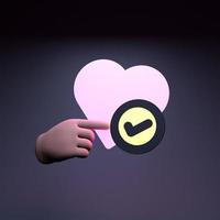Heart icon with check mark. Health concept. 3d render illustration. photo