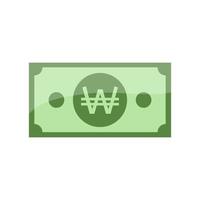 Korean won currency symbol banknote icon. vector