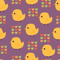 seamless pattern cartoon chick and heart vector