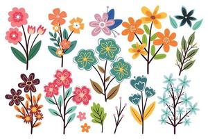 conjunto de pegatinas de flores de dibujos animados de dibujo a mano vector