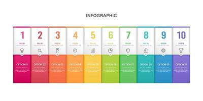 número infográfico 10 opciones gradiente de arco iris con icono vector