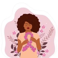 African american woman holding awareness ribbon vector