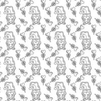 Cute gnome with hearts seamless vector pattern. Valentines day. Flat design endless repeatable chaotic print.