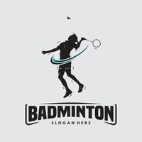 jump smash badminton silhouette logo design vector