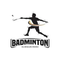 jump smash badminton silhouette logo design vector