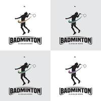 conjunto de logotipo de silueta de bádminton jump smash vector