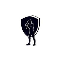 Boxing girl silhouette in fighting logo design vector