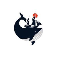 diseño de logotipo de barco de vela de ballenas vector