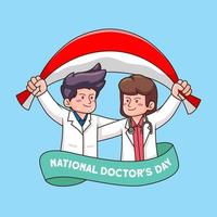 Flat National Doctor's Day Illustration with Indonesian flag vector