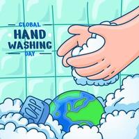 Global handwashing day concept with hand drawn globe cartoon 2 vector