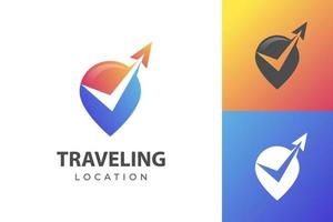 modern color agency travel check business logo. transport, logistics delivery logo design with pin map location icon design vector