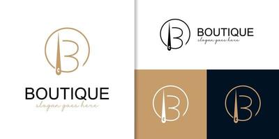 letra inicial b vector de aguja combinada, diseño de logotipo de boutique de moda de sastrería