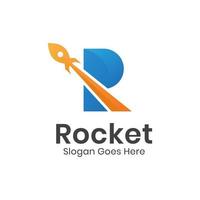 letra inicial r para diseño de elementos de logotipo de cohete con símbolo de icono de lanzamiento de nave espacial para astronomía, viajes, puesta en marcha de tecnología