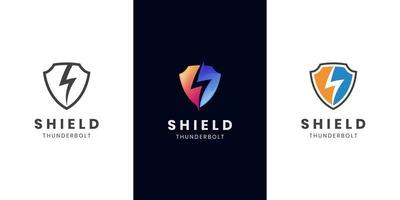 modern shield logo with thunderbolt vector icon symbol, powerful defense electrical logo