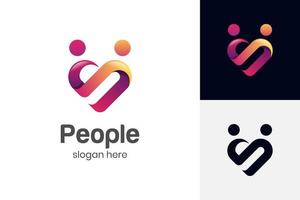health Heart icon and people love care logo design for Charity and support vector concept, love and happy life vector