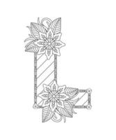 Alphabet coloring page with floral style. ABC coloring page - letter L Free Vector
