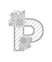 Alphabet coloring page with floral style. ABC coloring page - letter P Free Vector