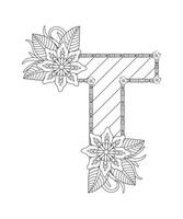 Alphabet coloring page with floral style. ABC coloring page - letter T Free Vector