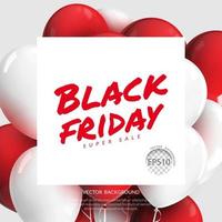 Black Friday messaging on white background with red and white balloons, 3d realistic vector illustration