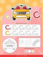 The education worksheet for kids with a car and letters vector