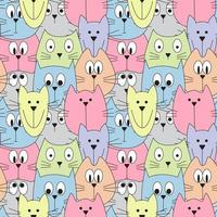 Hand drawn cute cats faces seamless pattern. Colorful vector childish background