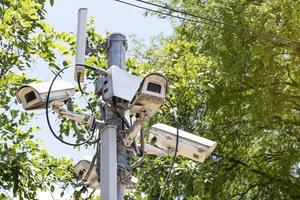 Outdoor CCTV on pole in park photo