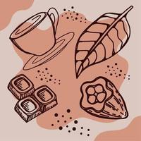 taza y fruta de cacao vector