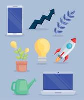 start up eight icons vector