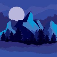 pines and mountains night landscape vector