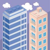 two isometric buildings vector